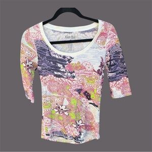 Lucky Brand Women's Mix Print 3/4 Sleeve Top